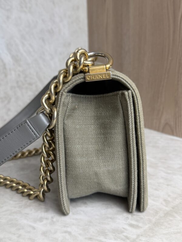 Chanel Old Medium Boy Denim Bag In Olive