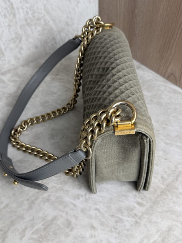 Chanel Old Medium Boy Denim Bag In Olive