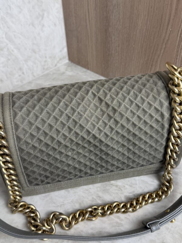 Chanel Old Medium Boy Denim Bag In Olive