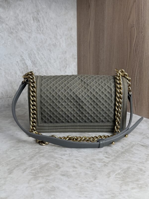 Chanel Old Medium Boy Denim Bag In Olive