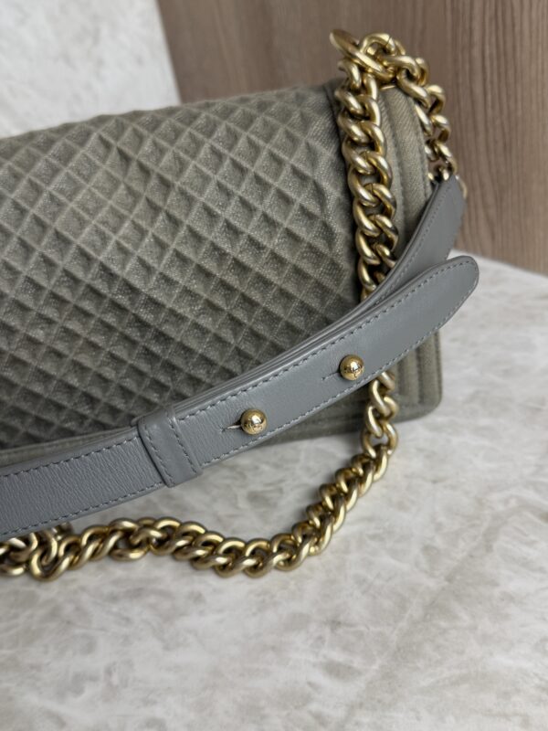 Chanel Old Medium Boy Denim Bag In Olive