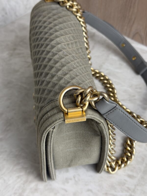 Chanel Old Medium Boy Denim Bag In Olive