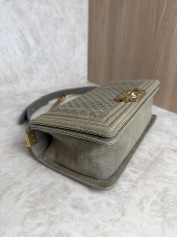 Chanel Old Medium Boy Denim Bag In Olive