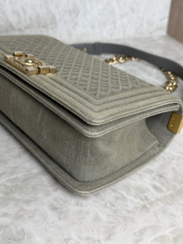 Chanel Old Medium Boy Denim Bag In Olive