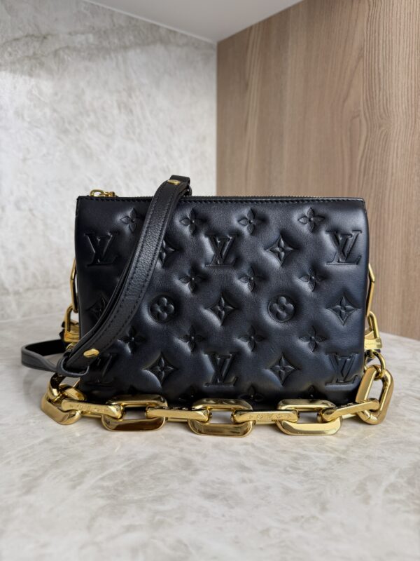 Louis Vuitton Lambskin Embossed Monogram Coussin BB Black