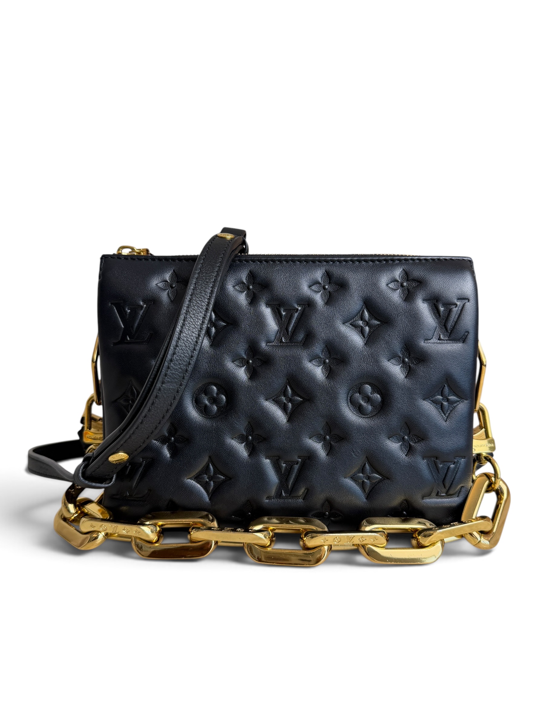 Louis Vuitton Lambskin Embossed Monogram Coussin BB Black