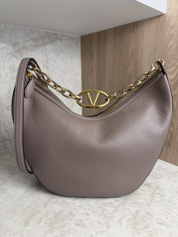 Valentino Garavani VLogo Moon Medium Grainy Calfskin Hobo Bag with Chain Clay