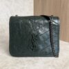 Saint Laurent (YSL) Crinkled Calfskin Matelasse Monogram Niki Chain Wallet Dark Green