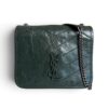 Saint Laurent (YSL) Crinkled Calfskin Matelasse Monogram Niki Chain Wallet Dark Green