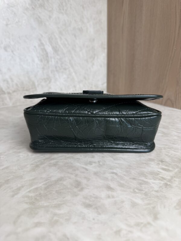 Saint Laurent (YSL) Crinkled Calfskin Matelasse Monogram Niki Chain Wallet Dark Green