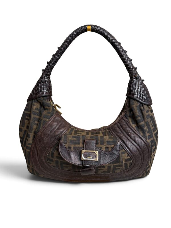 Fendi Zucca Nappa Nuvolata Vitello Tortuga Medium Spy Hobo Tobacco Moro