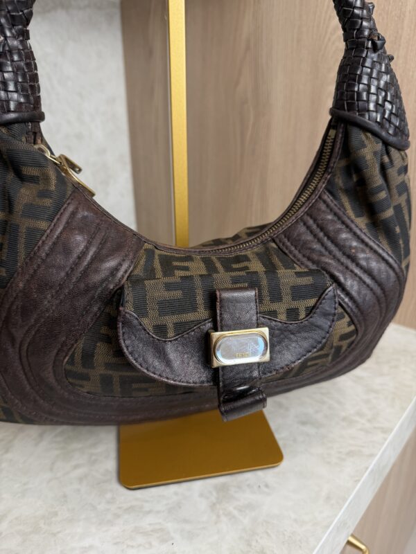 Fendi Zucca Nappa Nuvolata Vitello Tortuga Medium Spy Hobo Tobacco Moro