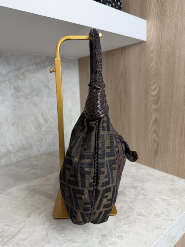Fendi Zucca Nappa Nuvolata Vitello Tortuga Medium Spy Hobo Tobacco Moro