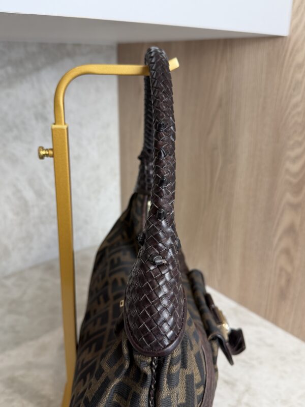 Fendi Zucca Nappa Nuvolata Vitello Tortuga Medium Spy Hobo Tobacco Moro