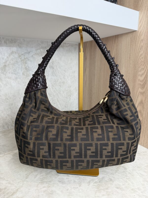 Fendi Zucca Nappa Nuvolata Vitello Tortuga Medium Spy Hobo Tobacco Moro