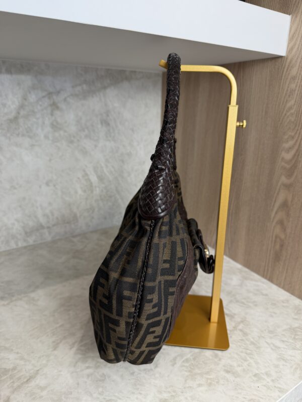 Fendi Zucca Nappa Nuvolata Vitello Tortuga Medium Spy Hobo Tobacco Moro