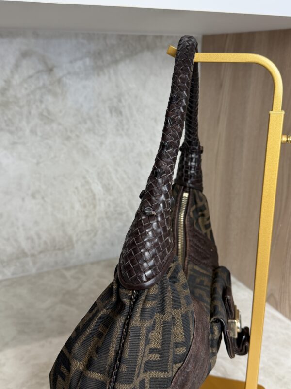 Fendi Zucca Nappa Nuvolata Vitello Tortuga Medium Spy Hobo Tobacco Moro