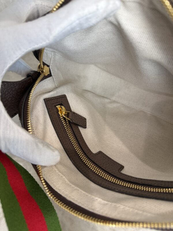 Gucci Monogram Jumbo GG Textured Dollar Calfskin Web Messenger Shoulder Bag Camel Ebony New Acero