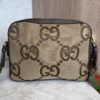 Gucci Monogram Jumbo GG Textured Dollar Calfskin Web Messenger Shoulder Bag Camel Ebony New Acero