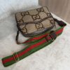 Gucci Monogram Jumbo GG Textured Dollar Calfskin Web Messenger Shoulder Bag Camel Ebony New Acero