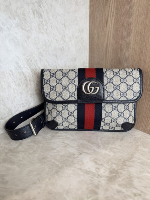 Gucci GG Supreme Monogram Web Small Ophidia Belt Bag 90 36 Beige Navy