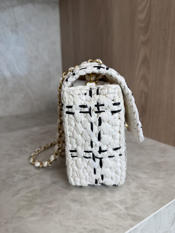 Chanel Raffia Effect Medium Tweedy Flap Bag Black White