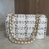 Chanel Raffia Effect Medium Tweedy Flap Bag Black White