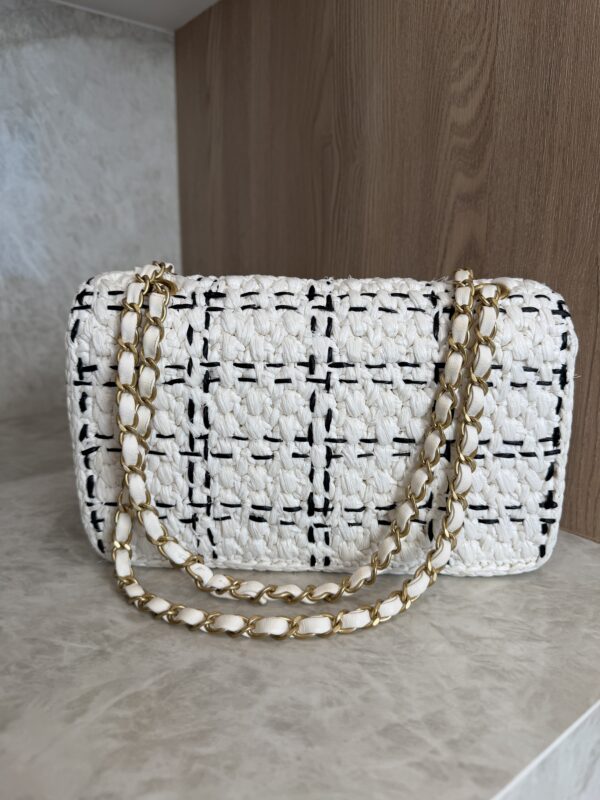 Chanel Raffia Effect Medium Tweedy Flap Bag Black White