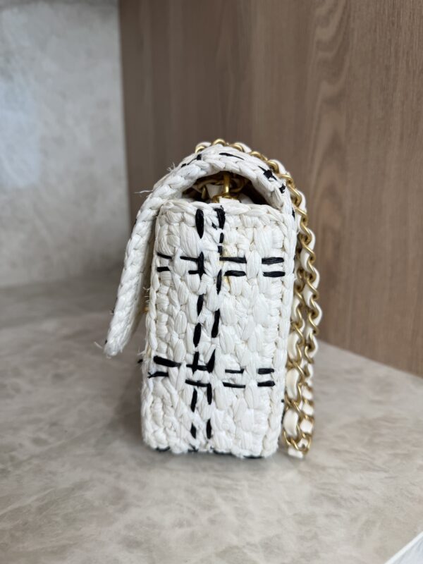 Chanel Raffia Effect Medium Tweedy Flap Bag Black White