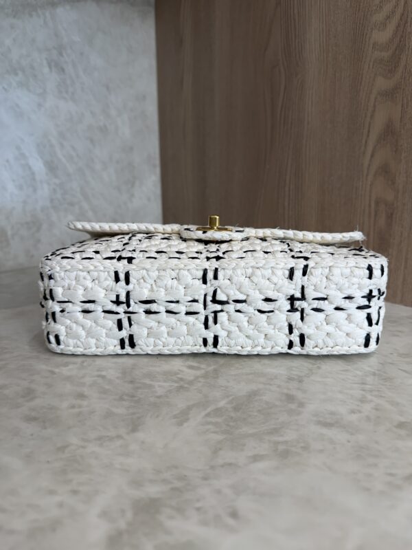 Chanel Raffia Effect Medium Tweedy Flap Bag Black White