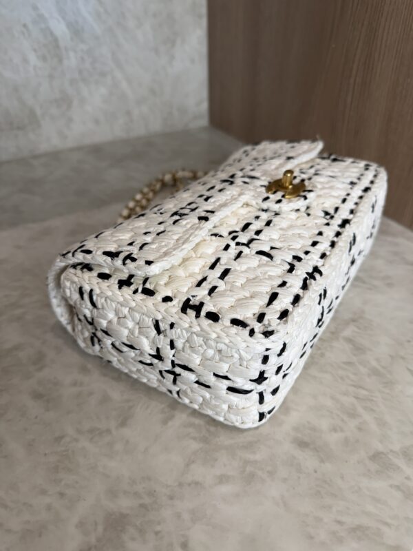 Chanel Raffia Effect Medium Tweedy Flap Bag Black White