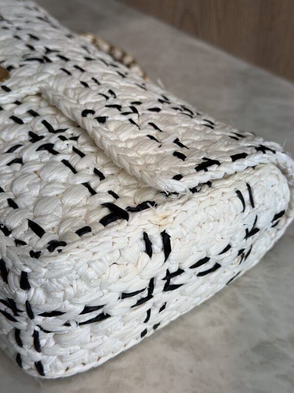 Chanel Raffia Effect Medium Tweedy Flap Bag Black White