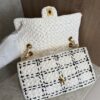 Chanel Raffia Effect Medium Tweedy Flap Bag Black White