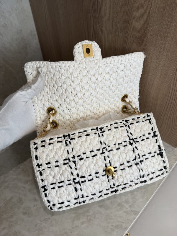 Chanel Raffia Effect Medium Tweedy Flap Bag Black White