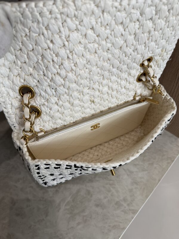 Chanel Raffia Effect Medium Tweedy Flap Bag Black White