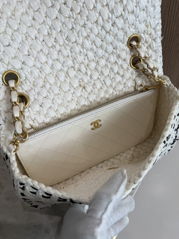 Chanel Raffia Effect Medium Tweedy Flap Bag Black White