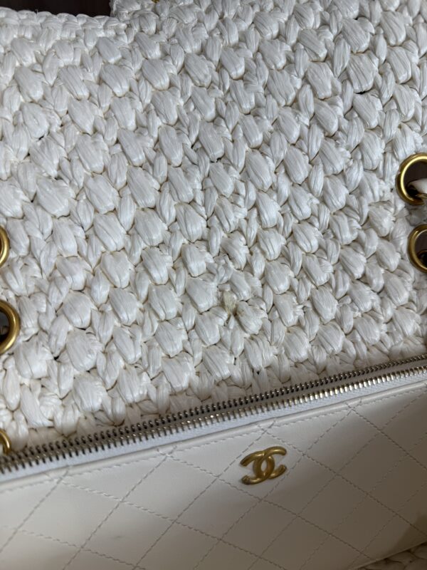 Chanel Raffia Effect Medium Tweedy Flap Bag Black White