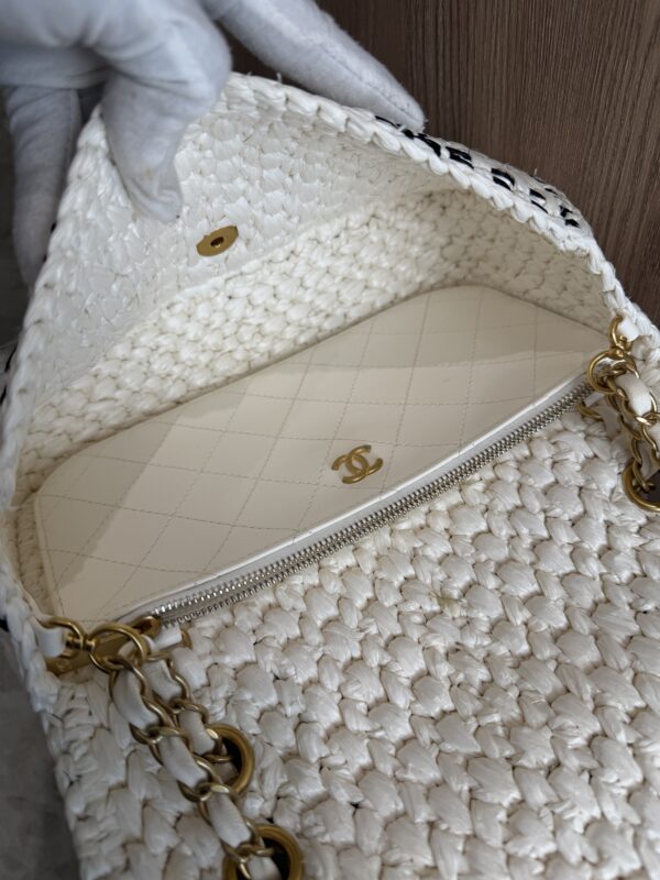 Chanel Raffia Effect Medium Tweedy Flap Bag Black White
