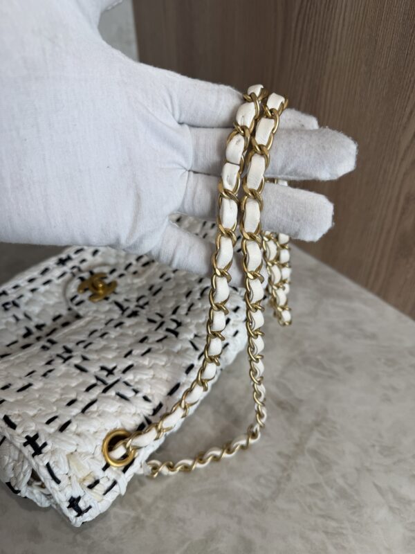 Chanel Raffia Effect Medium Tweedy Flap Bag Black White