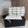 Chanel Raffia Effect Medium Tweedy Flap Bag Black White