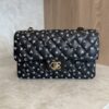 Chanel Small Classic Double Logo Printed Flap Bag Black, White Calfskin Gold Hardware
