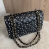 Chanel Small Classic Double Logo Printed Flap Bag Black, White Calfskin Gold Hardware