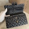 Chanel Small Classic Double Logo Printed Flap Bag Black, White Calfskin Gold Hardware