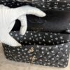 Chanel Small Classic Double Logo Printed Flap Bag Black, White Calfskin Gold Hardware