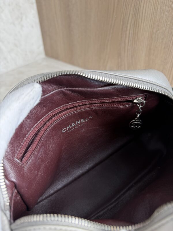 Chanel Metallic Calfskin Quilted Small Ballerine Camera Case Grey
