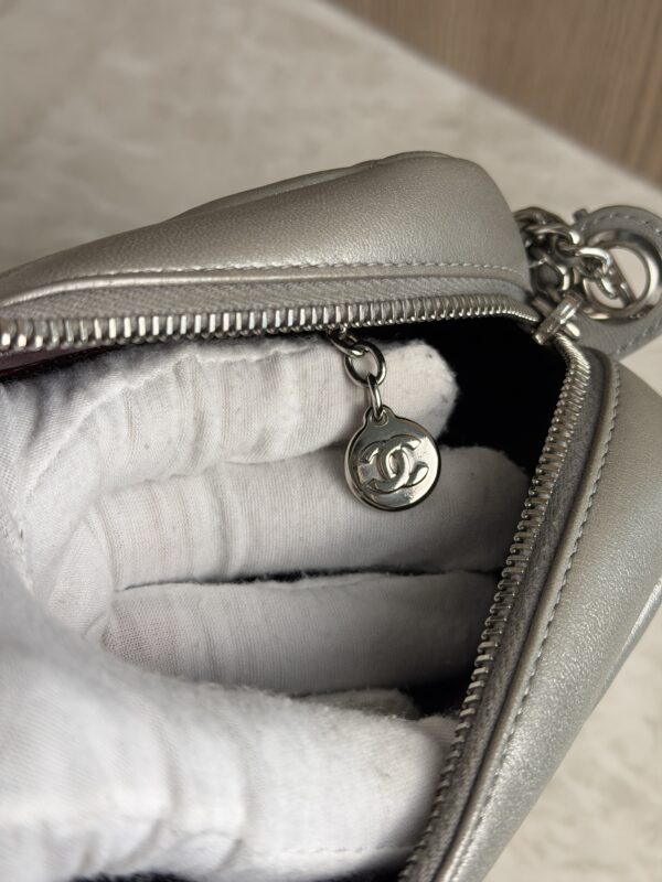 Chanel Metallic Calfskin Quilted Small Ballerine Camera Case Grey