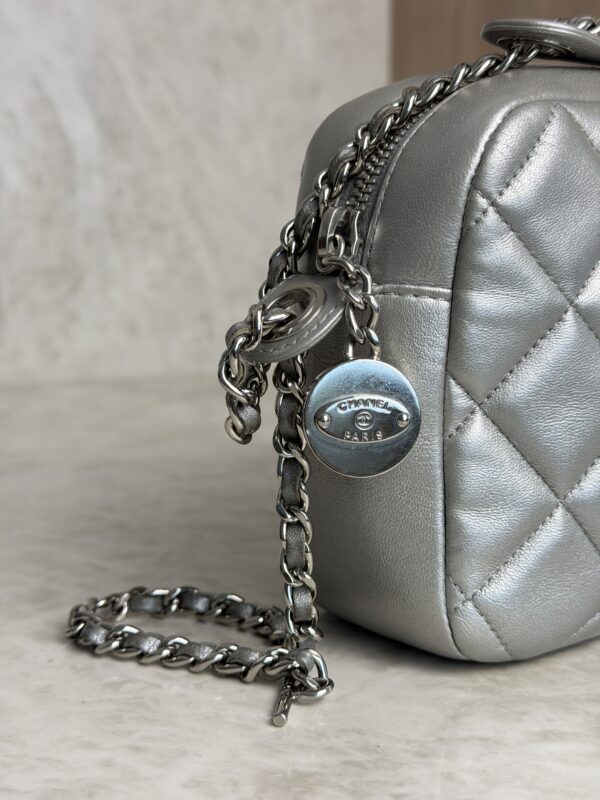Chanel Metallic Calfskin Quilted Small Ballerine Camera Case Grey