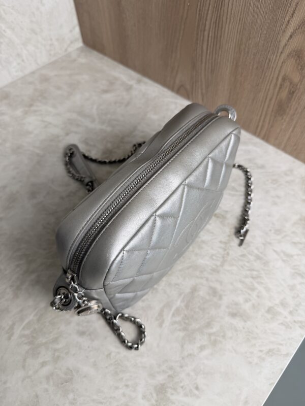 Chanel Metallic Calfskin Quilted Small Ballerine Camera Case Grey
