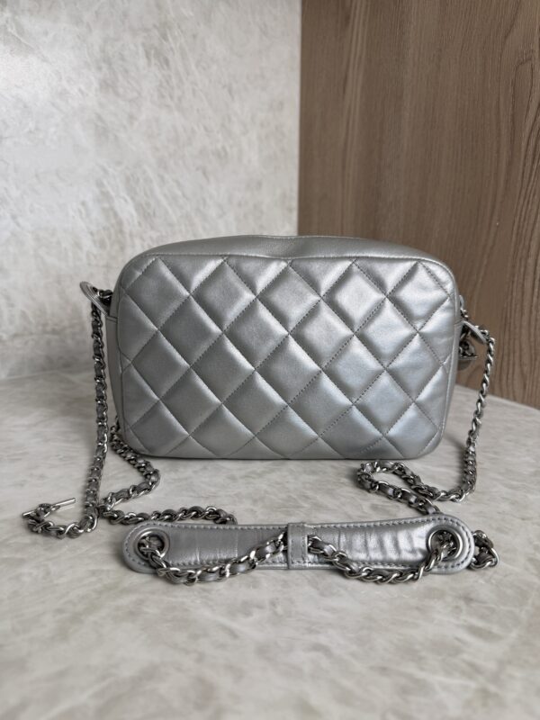Chanel Metallic Calfskin Quilted Small Ballerine Camera Case Grey