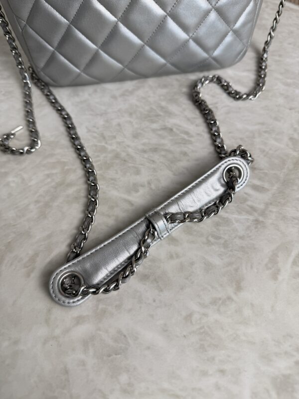 Chanel Metallic Calfskin Quilted Small Ballerine Camera Case Grey